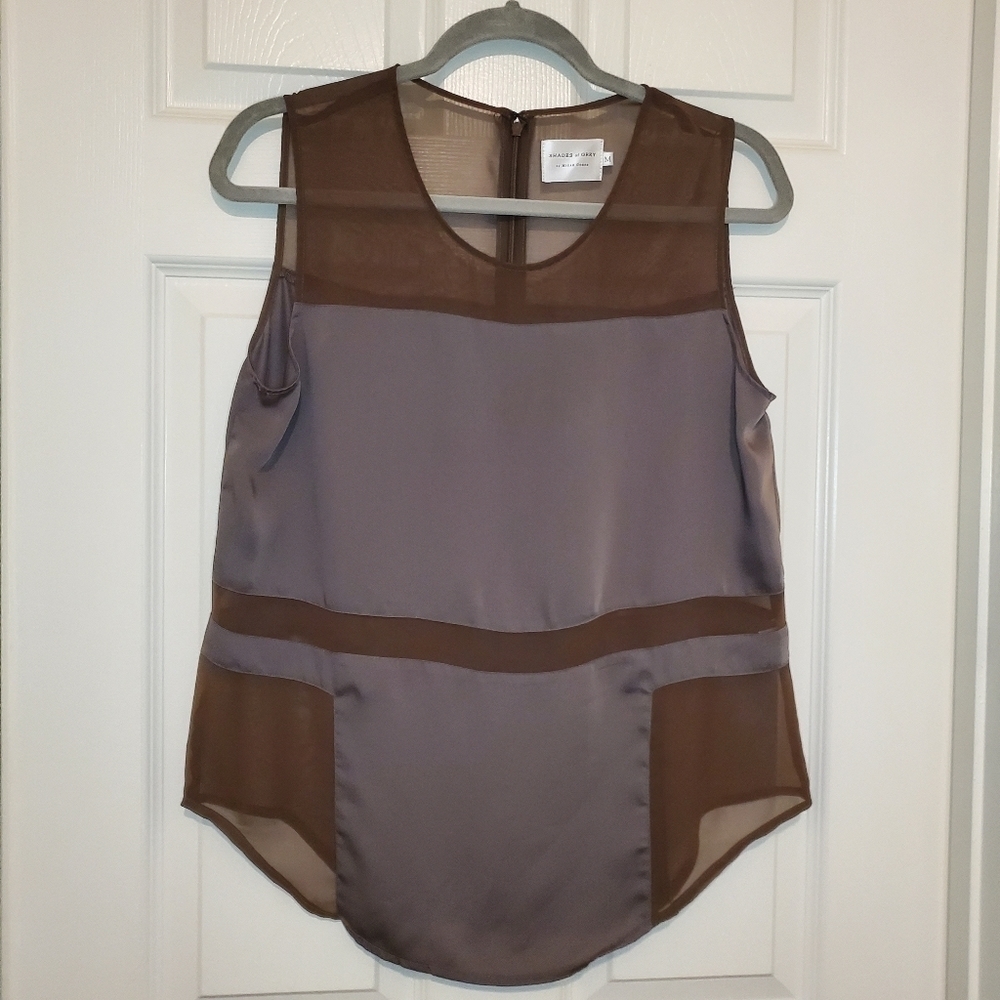 Anthropologie Shades of Grey Sleeveless Blouse with Sheer Paneling Size M Brown